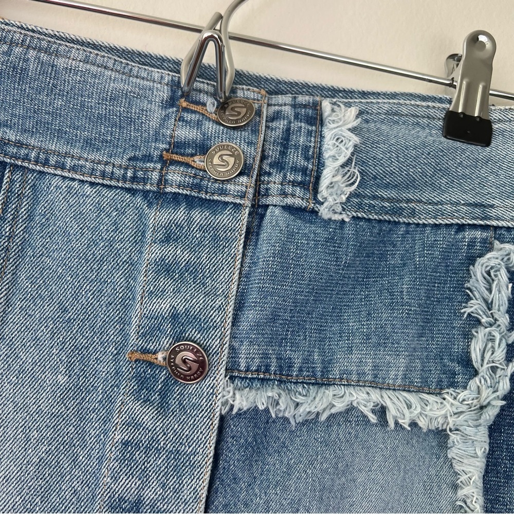 Vintage Squeeze Patchwork Button Front Denim Mini… - image 2